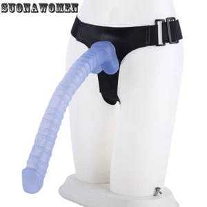 16.1" Super-Long-Slim-Cock-Strap-on-Dildo-Harness-Pants-Penis-Dong-Women-Sex-Toy - Picture 1 of 12