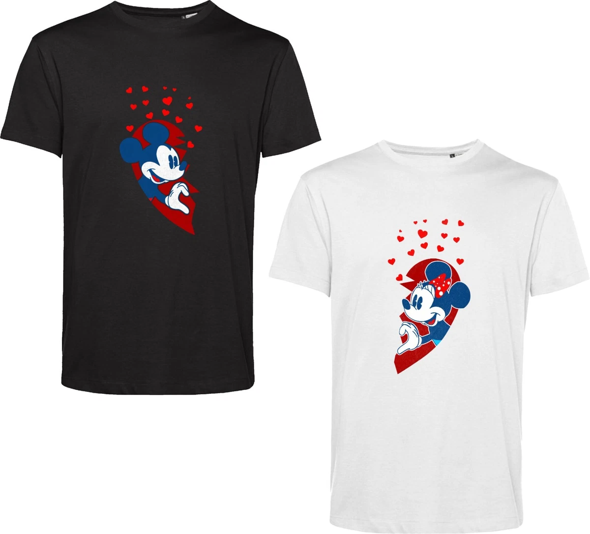 Mickey & Minnie Mouse Matching Couple T-Shirts - Two-Sided Design, Men's M & Women's L