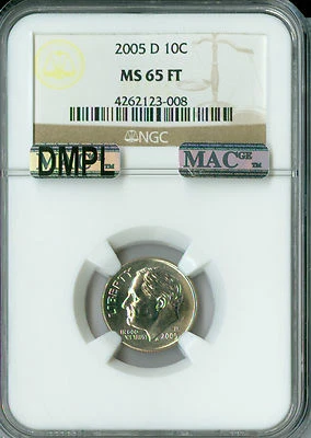 2005 D ROOSEVELT DIME NGC MS65 FT MAC DMPL PQ  BUSINESS STRIKE RARE   . - Image 1 of 4