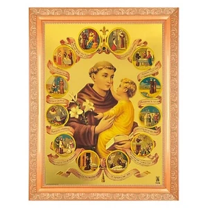 Foto de lámina dorada de San Antonio de Padua en marco dorado (11 x 14 pulgadas) - Imagen 1 de 3