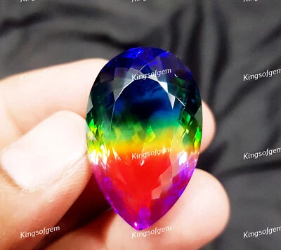 68 Ct Doublet Glass Stone Multi Color Tourmaline Pear Cut Stone Loose Gemstone - Image 1 of 4