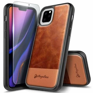 For iPhone 11 / 11 Pro / 11 Pro Max Case Leather Shockproof  + Tempered Glass - Picture 1 of 5