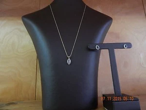 10K yellow gold natural sapphire and diamond pendant on 18" chain & earring set - Picture 1 of 12