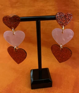 Heart Glitter Valentine Drop Dangle Acrylic Earring - Picture 1 of 4