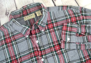 Vintage L.L. BEAN Men's Long Sleeve Button Front Flannel Shirt LARGE Gray Plaid - Picture 1 of 5