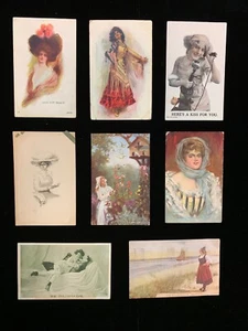 Vintage 1900's Postcards (8) Interesting ladies divided and undivided backs - Picture 1 of 10