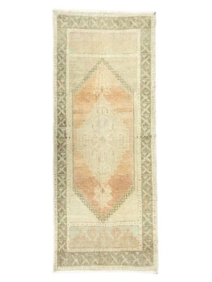 Alfombra de piso turca Oushak de corredor delgado vintage silenciada de 1,8 x 4,3 pies, alfombra de baño o puerta Foto 1 de 4