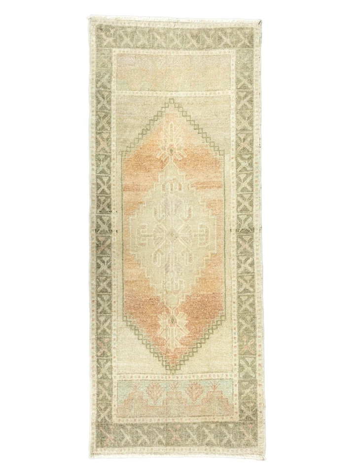 Alfombra de piso turca Oushak de corredor delgado vintage silenciada de 1,8 x 4,3 pies, alfombra de baño o puerta Foto 1 de 4