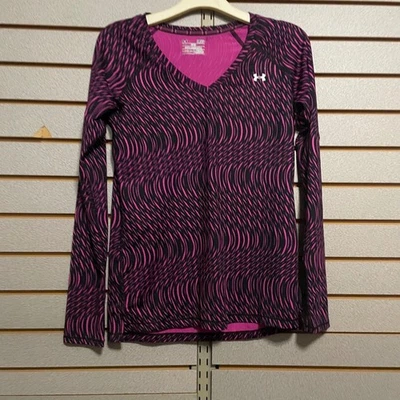 Camiseta deportiva Under Armour Heatgear ajustada cuello en V manga larga para mujer pequeña Foto 1 de 4
