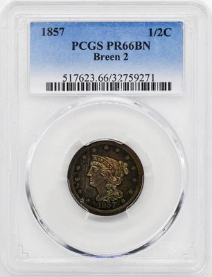 1857 BRAIDED HAIR 1/2C PCGS PR 66 BN - Image 1 of 4
