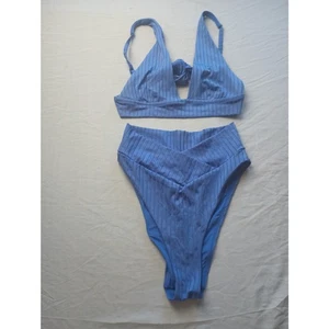 Aerie High Waisted High Cut Cheeky Bikini 2 Piece Size Small Ribbed - Picture 1 of 8
