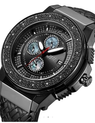 Мужские часы JBW Saxon 16 бриллиантовая сталь черная кожа 48 мм новый бриллиантовый ободок больше не издающиеся - Изображение 1 из 4