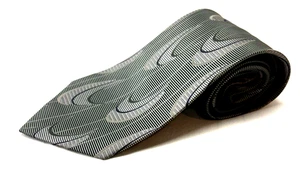 Sabatini Men's All Silk Hand Made Necktie Silver Grid w/ Swoops - Picture 1 of 12