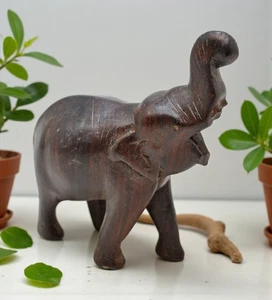 Antique Wooden Elephant Figurine Original Old Fine Hand Carved - Picture 1 of 7