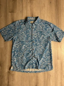 Tommy Bahama 100% Seide Hawaiihemd, blau mit weißem Blumenmuster, Schlaufenkragen, L - Bild 1 von 10