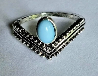 JUEGO BISEL CHEVRON TITANIO FOREVER WEAR PLATA TURQUESA ANILLO NUEVO TALLA 5 Foto 1 de 3