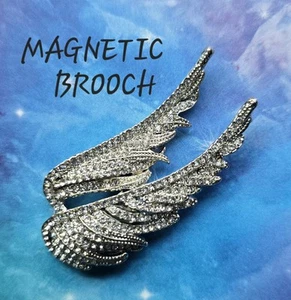 Broche magnético ala de ángel tono plata con estrás. Regalo de vacaciones, recuerdo. - Imagen 1 de 9