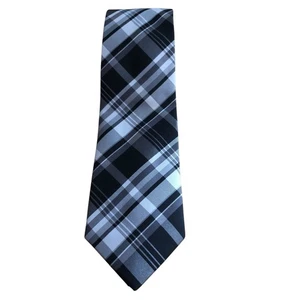 Bill Robinson Hand Made 100% Polyester Men’s Neck Tie Plaid Gray Black White NEW - Picture 1 of 6