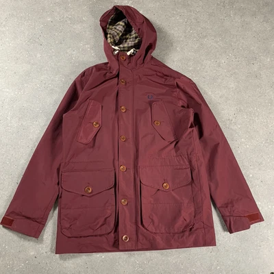 Fred Perry Jacket Mens Small Burgundy Utility Field Mountain Parka Tartan Lined - Image 1 of 4