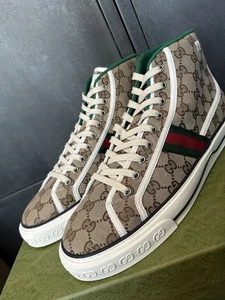 Gucci Mens GG Monogram Brown Tennis 1977 High Tops Sneakers Size 11UK/12US - Picture 1 of 13