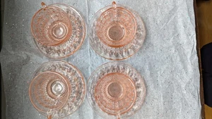 4 Sets of Holiday Pink Buttons & Bows Pink Cups And Saucers- 8 Pieces Total - Picture 1 of 10