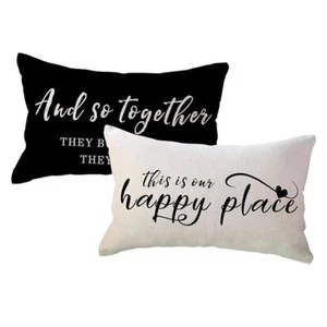 Home Saying Throw Pillow Covers with Our Happy Place Quote Rustic Farmhouse - Picture 1 of 7