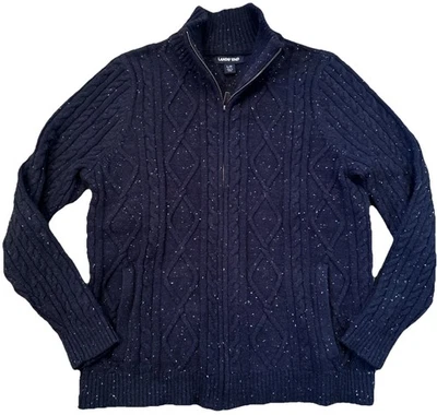 Lands End Full Zip Cardigan Sweater Cable Knit Womens L/P 14-16 Chunky Fisherman - Image 1 of 4