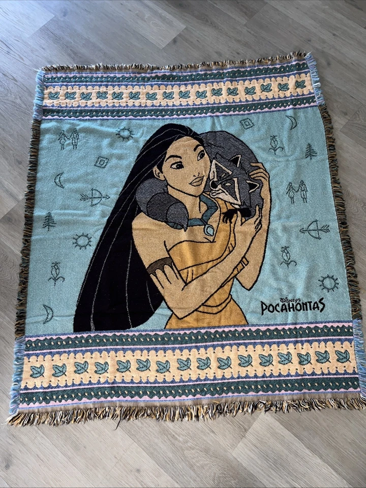 Vintage Disney POCAHONTAS Movie TAPESTRY Blanket Throw 50x58 Fringe BEACON 1995 - Image 1 of 4