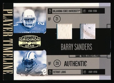 2006 Donruss Gridiron Gear Barry Sanders Player Timeline Jersey Patch Prime /50 - Image 1 of 2