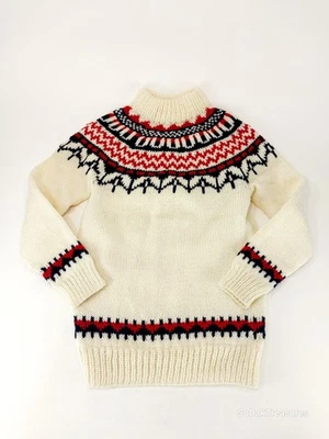 Vintage Handmade Womens Medium Fair Isle Knit Sweater Mock Neck Red White Blue - Image 1 of 4