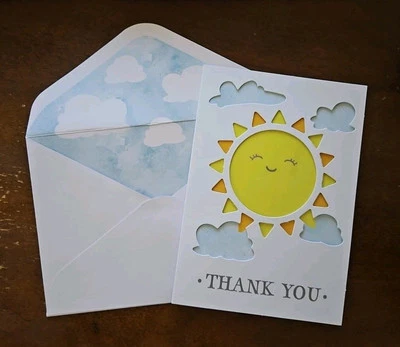 Punch Studio Thank You card, die cut Thank You card sun and clouds, sun card - Image 1 of 4