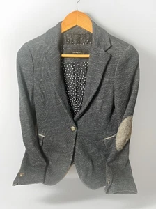 Zara Knit Textured Navy Blazer Star Lining Gray Elbow Patches Size XS Womens - Picture 1 of 7