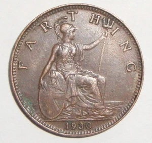 1930 GREAT BRITAIN UK 1 ONE FARTHING GEORGE V WORLD COIN NICE DETAILS . - Picture 1 of 2