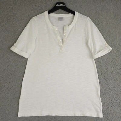 Camisa Chicos Mujer 0 EE. UU. Pequeña Blanca Lentejuelas Muesca Cuello Pestaña Redonda Manga Slub Túnica Foto 1 de 4