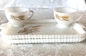 Vintage 2 Sets Anchor Hocking Fire King Wheat Snack Hors D'oeuvres Plates & Cups - Picture 1 of 7