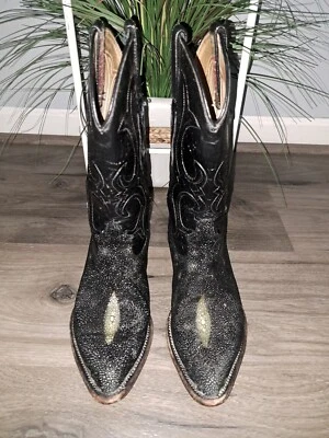 Mujeres Los Altos Negro Exótico Genuino Raya Western Botas de Vaquero Mujer 6D Foto 1 de 4