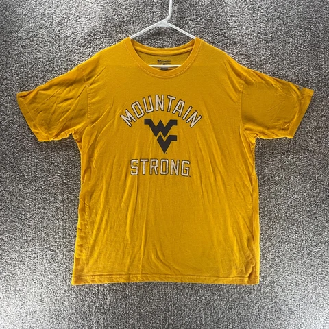 West Virginia Mountaineers Shirt Mens 2XL XXL Yellow Mountain Strong NCAA Logo Cover