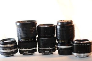 5 Nikon MF lenses Nikkor 35-105mm f/3.5-4.5 25-50mm 135mm 2.8 50mm 1.4 TC-201