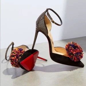 Christian Louboutin Tsarou Rainbow Pom-Pom Ankle Strap Pumps Schwarz Heels 36 - Bild 1 von 16