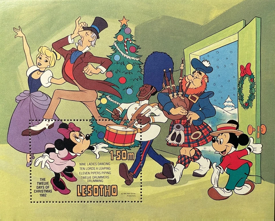 LESOTHO THE 12 DAYS OF CHRISTMAS DISNEY STAMPS SS 1982 MNH MICKEY BAGPIPES - Image 1 of 1