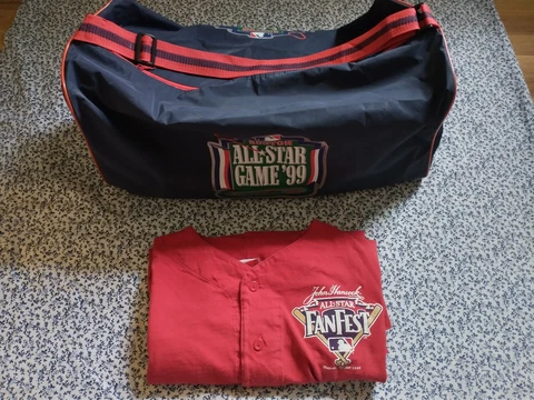 1999 MLB All Star Game Lot Gym Duffle Bag & Fan Fest Jersey Fenway Park Red Sox Cover
