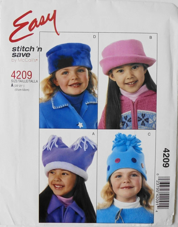 Stitch 'n Save 4209 Easy Girls Hats Sewing Pattern Sz 20" 21" - Image 1 of 1