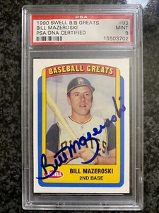 Bill Mazeroski 1990 Swell #93 Baseball Card HOF Pirates Auto Autograph PSA/DNA 9 - Picture 1 of 2