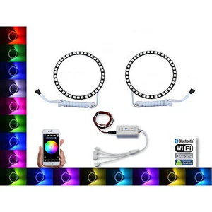 120mm Headlight Multi-Color Changing LED Shift RGB Halo Ring BLUETOOTH Pair - Picture 1 of 9