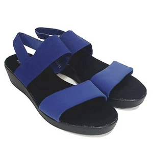 St. John's Bay Womens Sandals 7.5 Blue Textile Slip On Wedge Slingback Heel - Picture 1 of 12