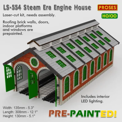 Steam Era Engine House Kit for Model Train Layouts (HO Scale, Pre-painted) - Image 1 of 2