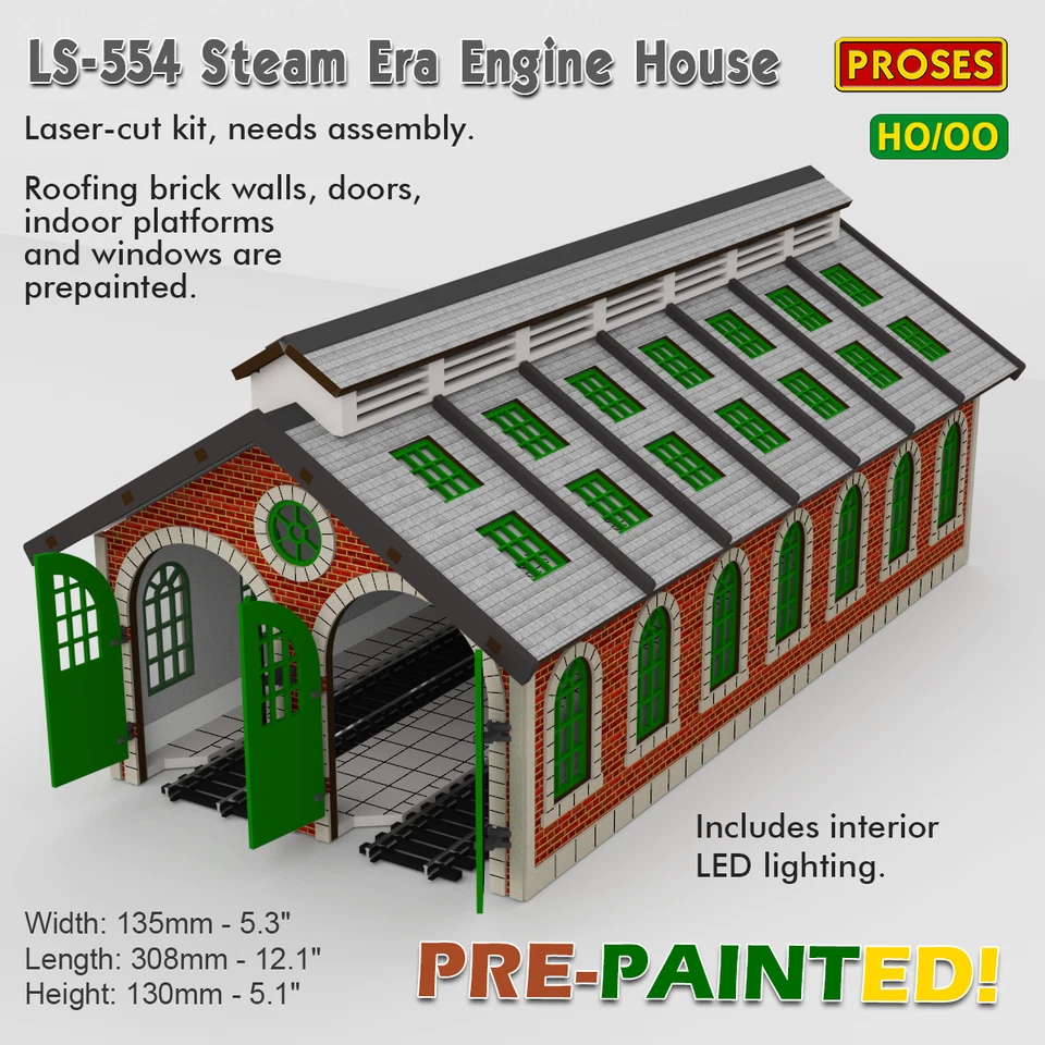 Steam Era Engine House Kit for Model Train Layouts (HO Scale, Pre-painted) - Image 1 of 2