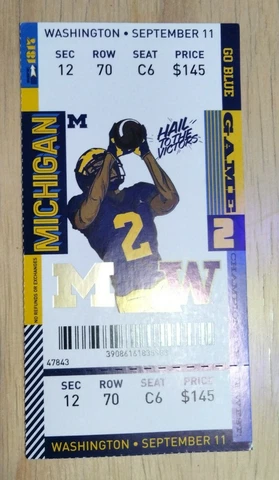 2021 Michigan Wolverines vs Washington Huskies Ticket Stub Nice Cover