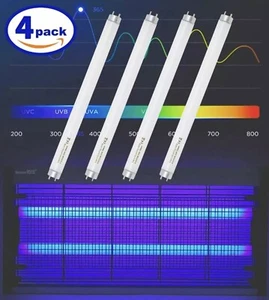 18 Inch 15 Watt UV/A Black Light Bulb F15T8/BL T8 Fluorescent 4 Pack - Picture 1 of 10