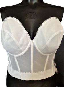 USA 214 novia bustier cuencos aros talla 95D UK42D blanco malla corsé - Imagen 1 de 5